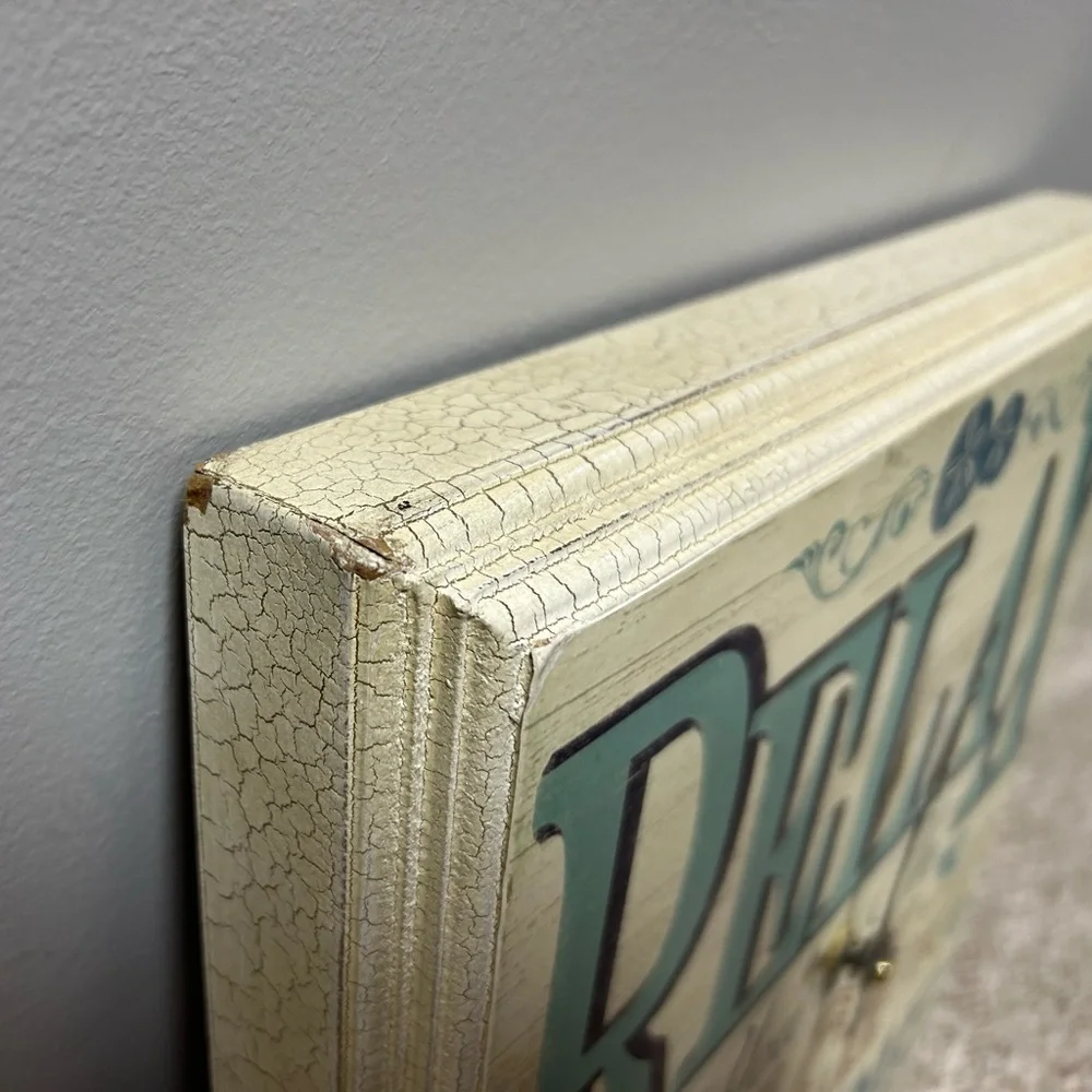 Distressed Wooden Square Clock with "Relax You're On Beach Time" - Picture 3 of 7